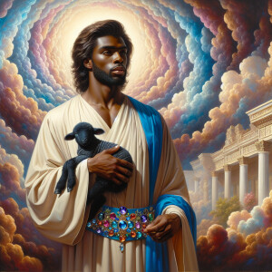 Oil painting of an African-American man resembling Jesus Christ,...