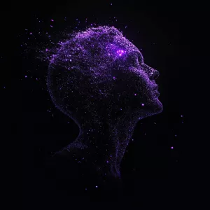 generate purple ai meme on black background