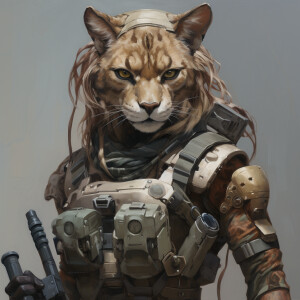 Female, anthromorphic cougar, military gear