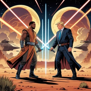 Comic book-style Star Wars-inspired duel between Elon Musk and D...