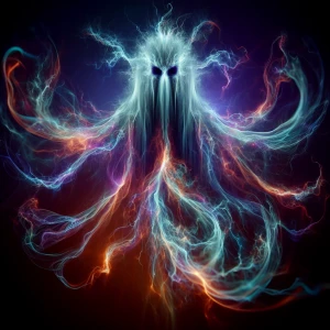 Create an image of a ghost-like plasma phantom with luminous, et...