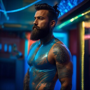 a bearded muscular man standing with his hands on his in his poc...