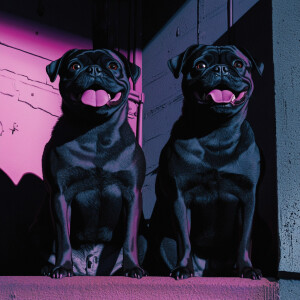 A pug and his buddy Artemis taken with a Fujifilm X-T3 Fujinon X...