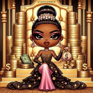 Create a glamorous chibi-style illustration of a stunning Africa...