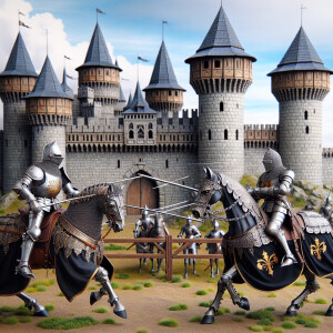Two knights jousting