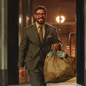"White muscular thin man with beard, big chin, smile and cheekbo...