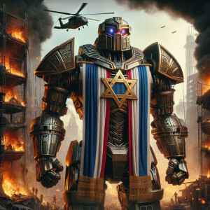 Israel as a transformer character, adorned with king David armor...