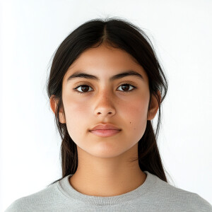Create an image of an 18-year-old Mexican woman with a clean fac...