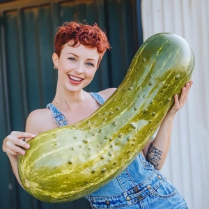 Pickle themed Birthday party! Pickle! Woman with short red hair...