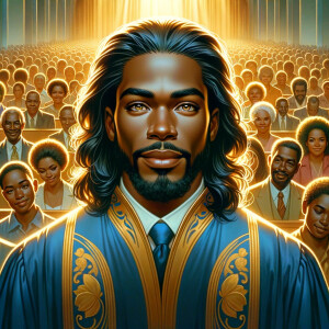 Illustrate an inspiring African-American Jesus crust with a dign...