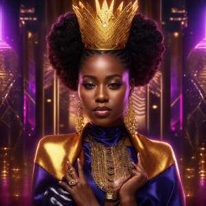 A chibi-style African American woman with glowing melanin skin,...