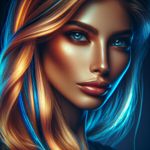 Head shot of a beautiful woman with bright blue eyes and long bl...