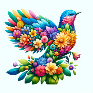 Generate an image of a bird that is made out of flowers