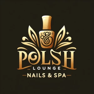 Logo for Polish Lounge Nails & Spa. Replace letter i in polish with shape of nail polish in gold