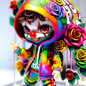 cartoon of Chibi Creepy Graffiti colorful Clown hip hop with Bou...
