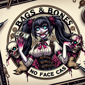 Evil toxic gorgeous anime woman with black hair in pigtails and...