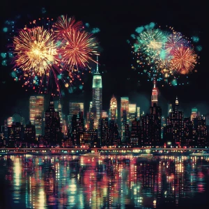 Create a dazzling vibrant colorful New Years Eve Firework animat...