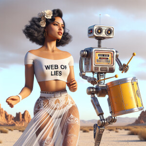 Photorealistic. A stunning 23-year-old woman dances with a retro...