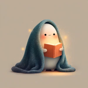 a cute ghost reading a book under a blanket, cozy soft lighting,...