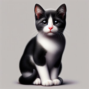 Tuxedo kitten with a pink nose, sitting elegant,  close up shot,...