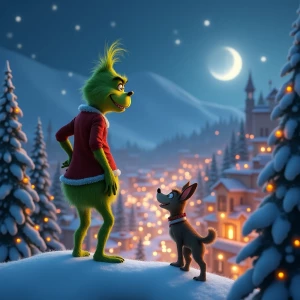 Create an image of the Grinch with his characteristic mischievou...