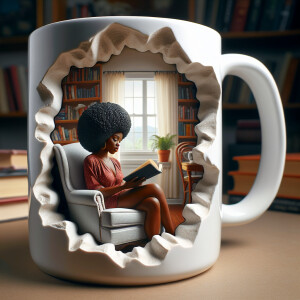 15 ounce white ceramic coffee mug, white part has a chunk missin...