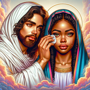 Ensure that the image distinctly represents both Jesus Christ an...