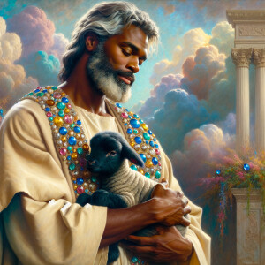 Oil painting of an African-American man resembling Jesus Christ,...