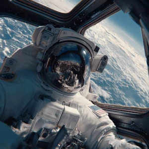 Create an image of an astronaut wearing a space suit, visibly fl...
