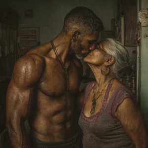 hyperRealism photo painting.a muscular sweaty indian man stand...