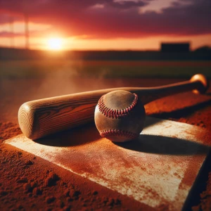 Create an image of a well-worn leather baseball lying on home pl...