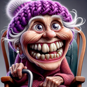 Funny and crazy caricature of a 95 year old grsndma