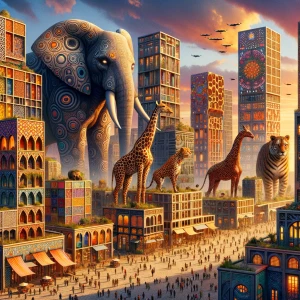 A sprawling, vibrant metropolis, "Zoopolis," where every skyscra...
