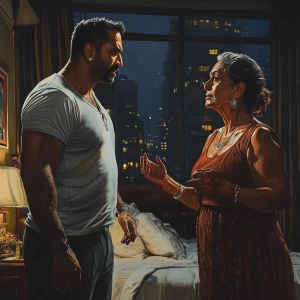 Realism,photorealism,A man sweaty beefy muscular standing talkin...