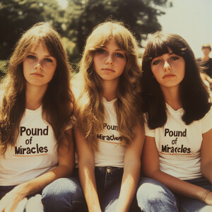 Color film photograph from 1975 of three beautiful 23-year-old w...