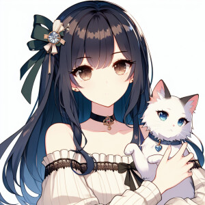 Hot anime woman with dark blue hair and dark brown eyes. She wea...
