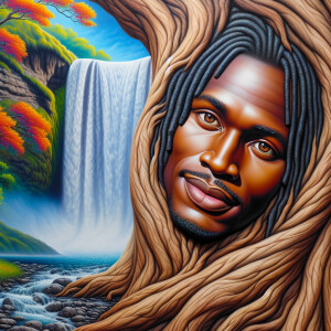 A hyper-realistic 3-D oil painting depicting a tree integrated w...