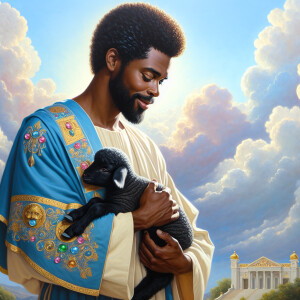 Oil painting of an African-American man resembling Jesus Christ,...