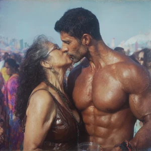 Hyperrealism photo painting combination.a indian criminal sweat...
