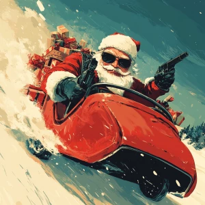Santa Claus in sunglasses as the godfather of the mafia. Use car...