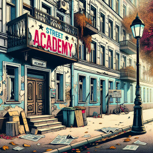 Create a comic book style drawing or image showing the entrance...