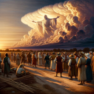 Slaves from the 1600s looking up at a cloud formation, the cloud...