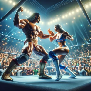 An image of 2 wrestler in the ring
Make it realistic with criw c...