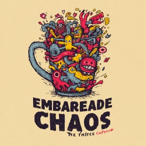 Flat vector illustration of a hand-drawn coffee cup overflowing...