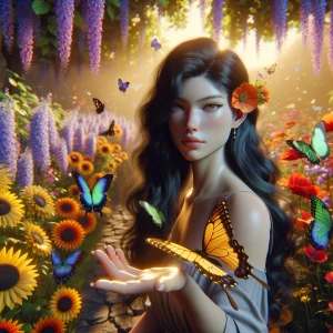 A breathtaking 3D 8K UHD photorealistic scene. A young woman wit...