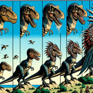 Comic book slides. Seven of them. Each with the notion of,” dino...