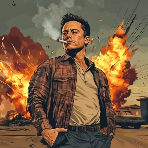 Elon Musk..smoking a cigarette in street clothes while things ex...