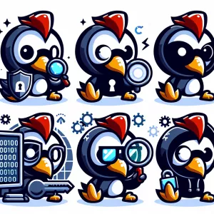 Create a rook cartoon cute and with cyber security theme