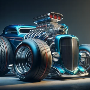Create a 3D rendering of a Volkswagen funny car with dramaticall...