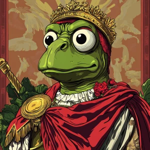 Pepe with pumped-up lips of a bright red color in carton style...